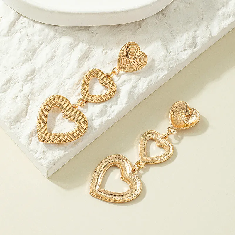Wholesale Valentine's Day Alloy Textured Heart-shaped Long Earrings