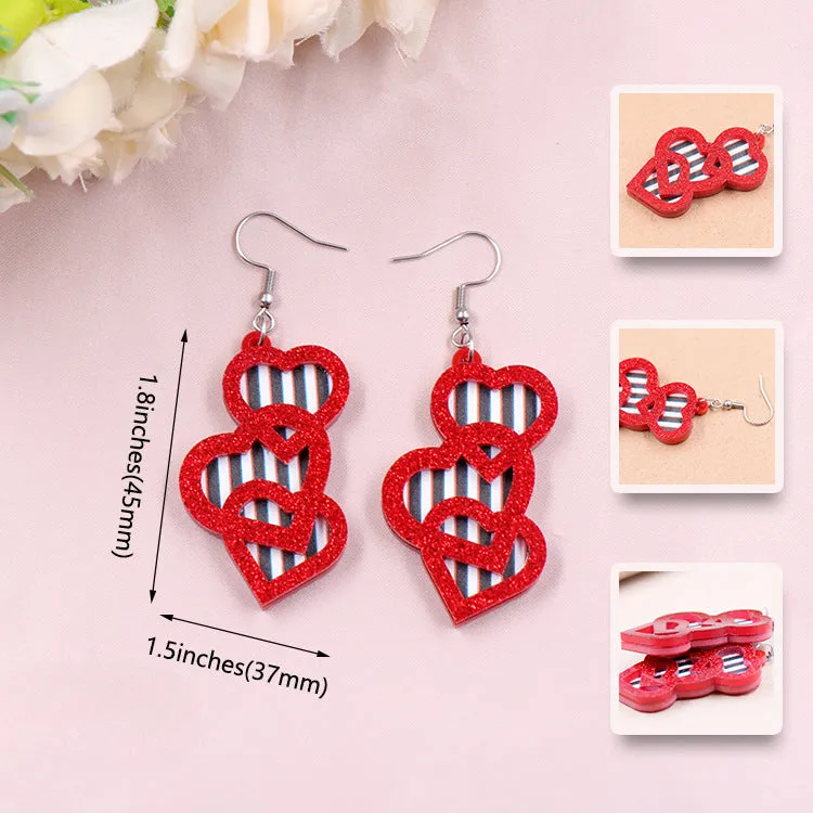 Wholesale Valentine's Day Autumn and Winter Black and White Stripe Love Acrylic Earrings
