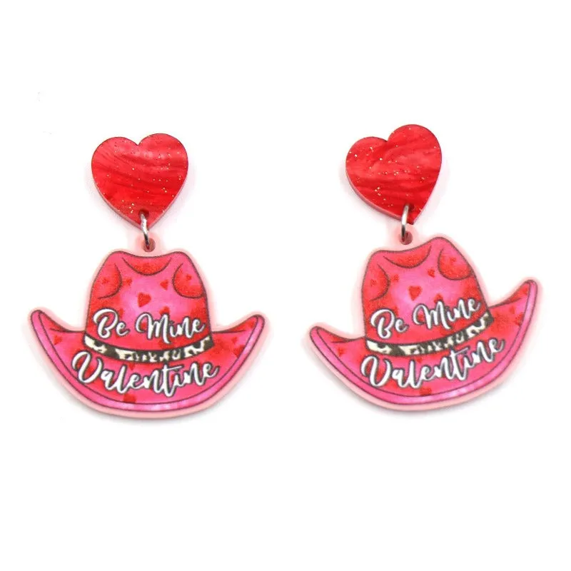 Wholesale Valentine's Day Autumn and Winter Cowboy Hat Love Heart Laser Cut Acrylic Earrings