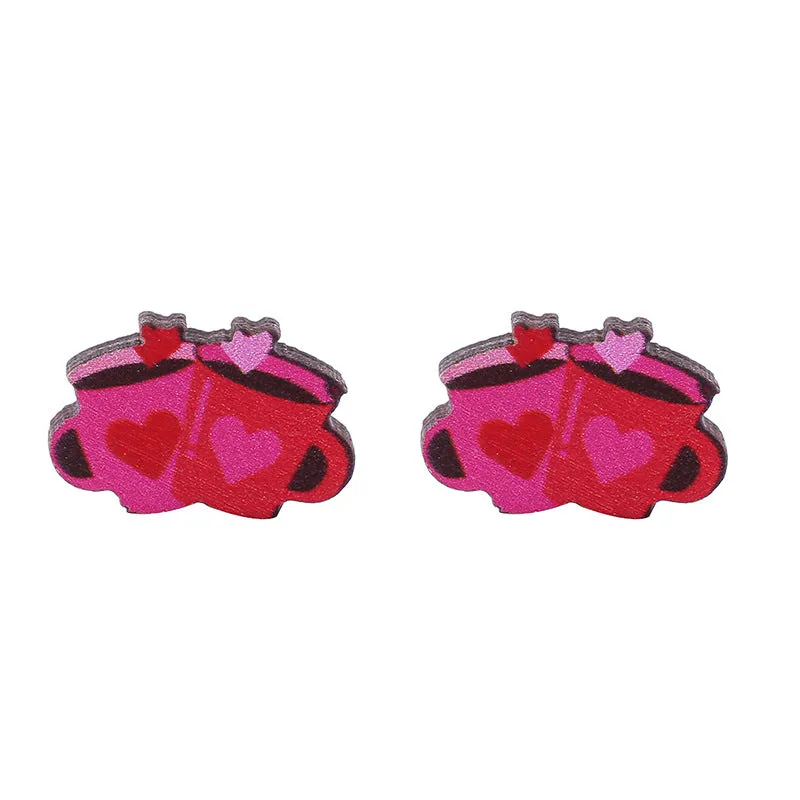 Wholesale Valentine's Day Bear Flowers Red Lips Cartoon Cake Wooden Earrings