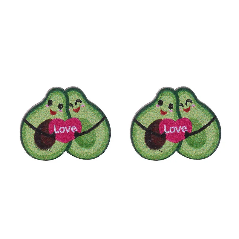 Wholesale Valentine's Day Bear Flowers Red Lips Cartoon Cake Wooden Earrings