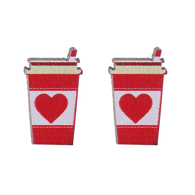Wholesale Valentine's Day Bear Flowers Red Lips Cartoon Cake Wooden Earrings