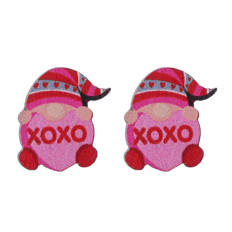 Wholesale Valentine's Day Bear Flowers Red Lips Cartoon Cake Wooden Earrings