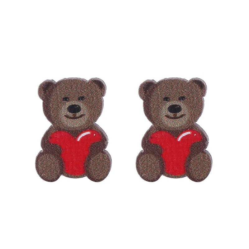 Wholesale Valentine's Day Bear Flowers Red Lips Cartoon Cake Wooden Earrings