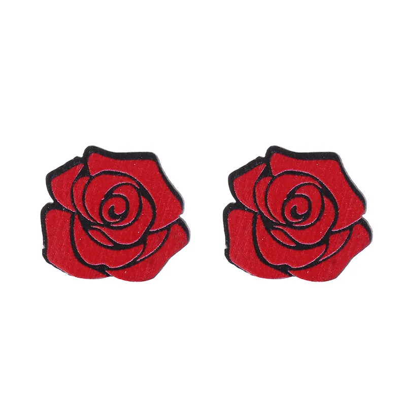 Wholesale Valentine's Day Bear Flowers Red Lips Cartoon Cake Wooden Earrings