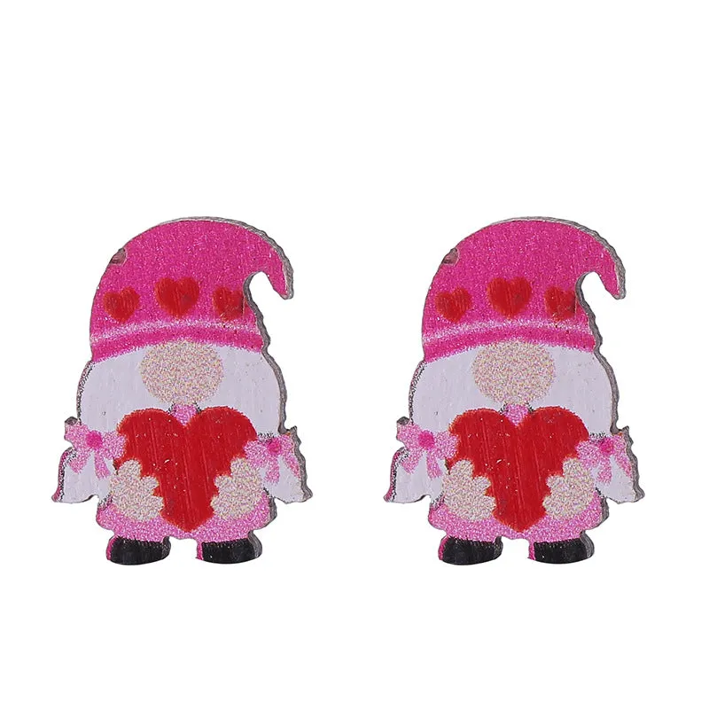 Wholesale Valentine's Day Bear Flowers Red Lips Cartoon Cake Wooden Earrings