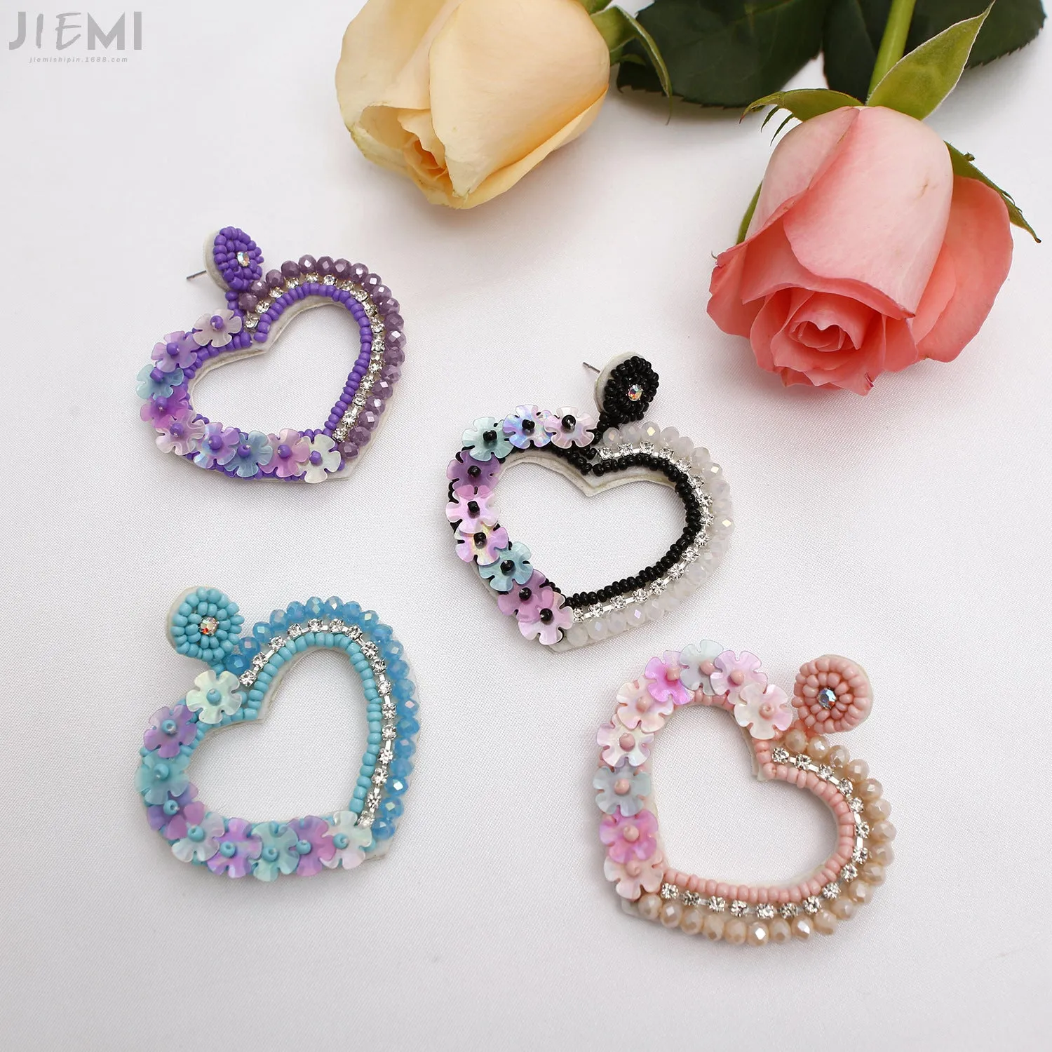Wholesale Valentine's Day Bohemian Retro Ethnic Style Flower Sequin Love Earrings