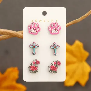 Wholesale Valentine's Day Cat Claw Cross Rose Wooden Earrings