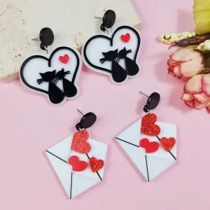 Wholesale Valentine's Day Cat Love Letter Acrylic Earrings