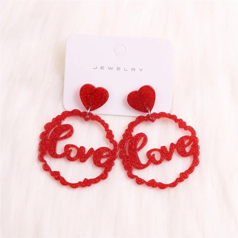 Wholesale Valentine's Day Checkerboard Flower Love Rose Red Lip Acrylic Earrings