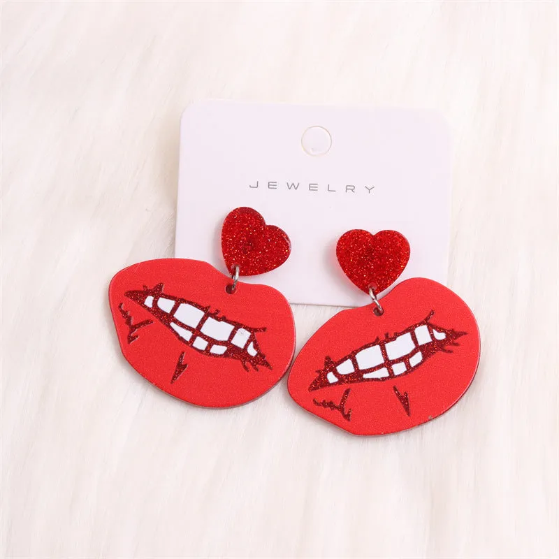 Wholesale Valentine's Day Checkerboard Flower Love Rose Red Lip Acrylic Earrings