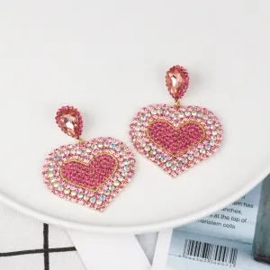 Wholesale Valentine's Day Colored Diamond Heart Alloy Earrings