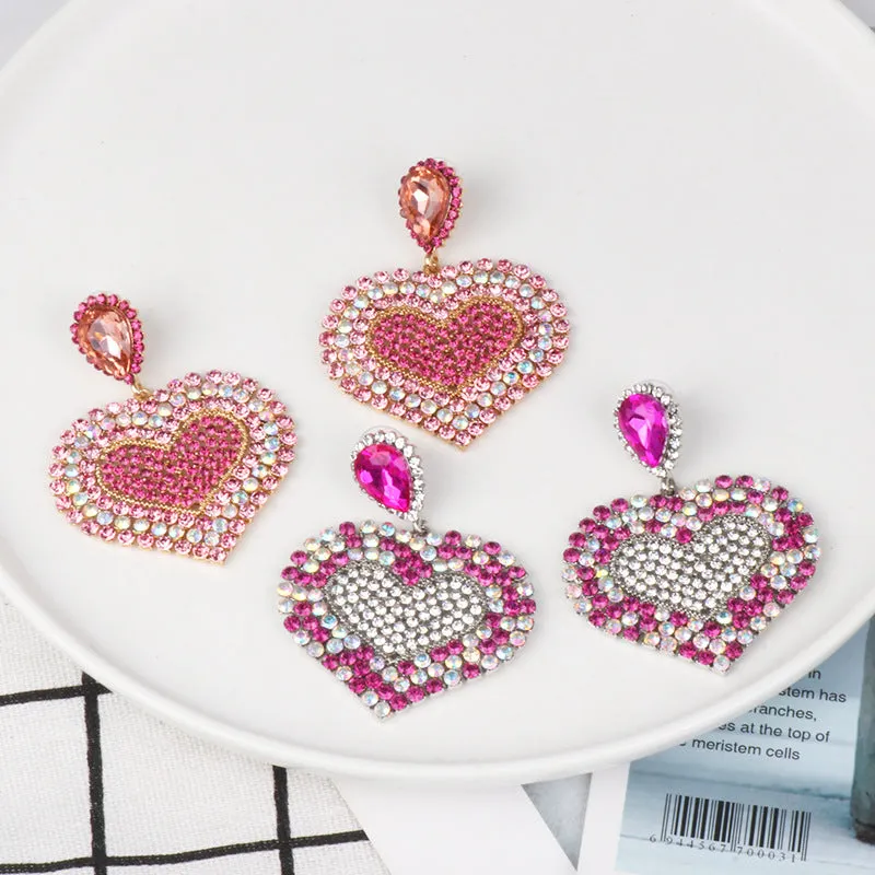 Wholesale Valentine's Day Colored Diamond Heart Alloy Earrings