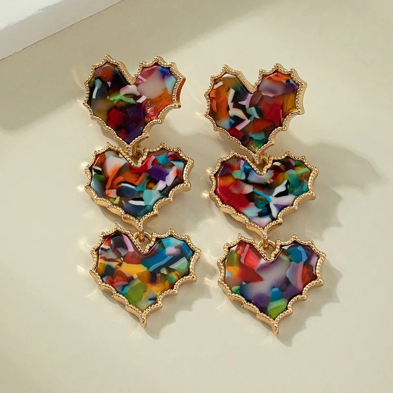 Wholesale Valentine's Day Colorful Acetate Heart Earrings