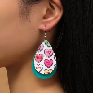 Wholesale Valentine's Day Colorful Love Letters Leather Double Layer Drop Shape Earrings
