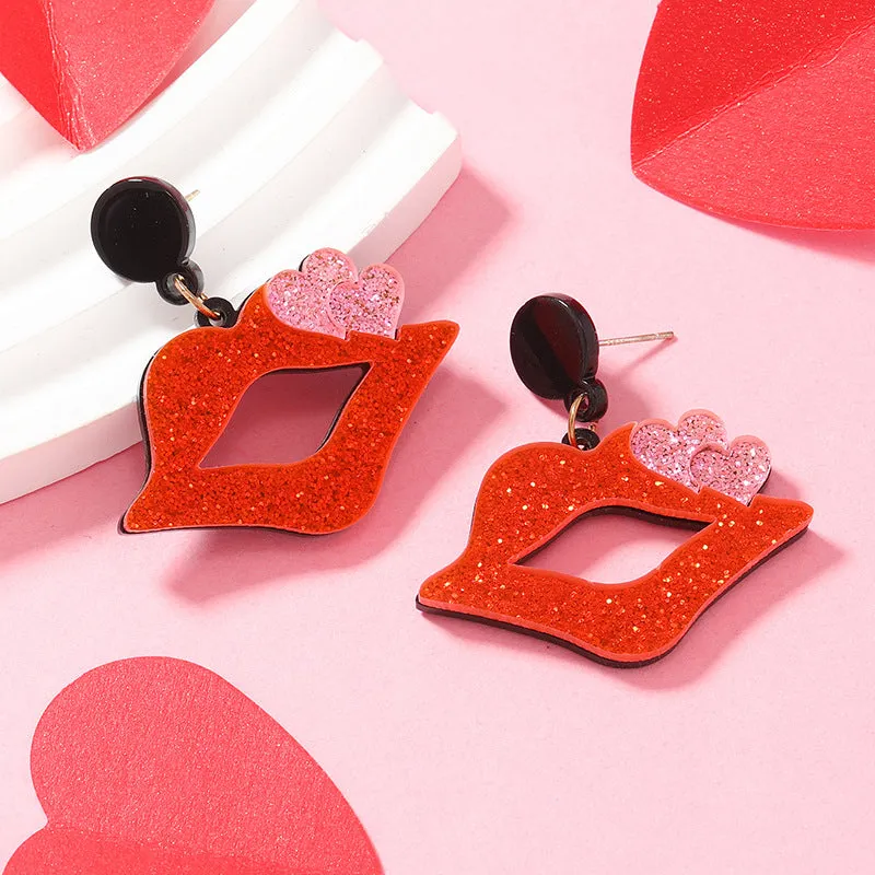 Wholesale Valentine's Day Colorful Shining Love Lip Acrylic Earrings