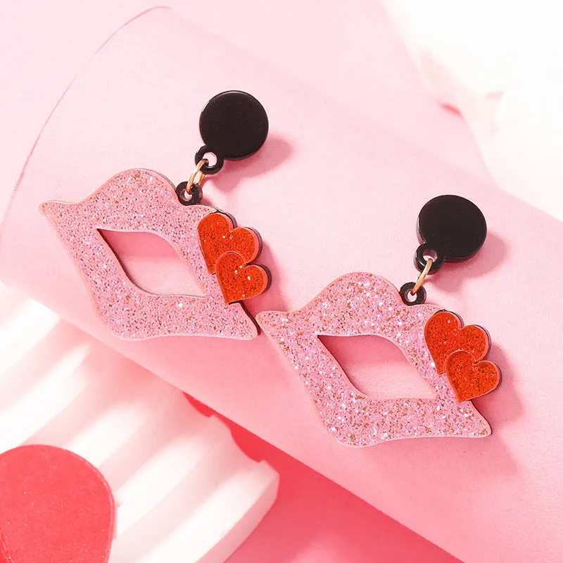 Wholesale Valentine's Day Colorful Shining Love Lip Acrylic Earrings