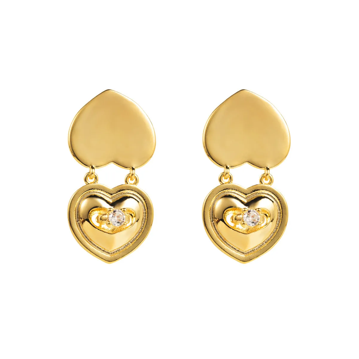 Wholesale Valentine's Day Copper Zircon Double Heart Earrings