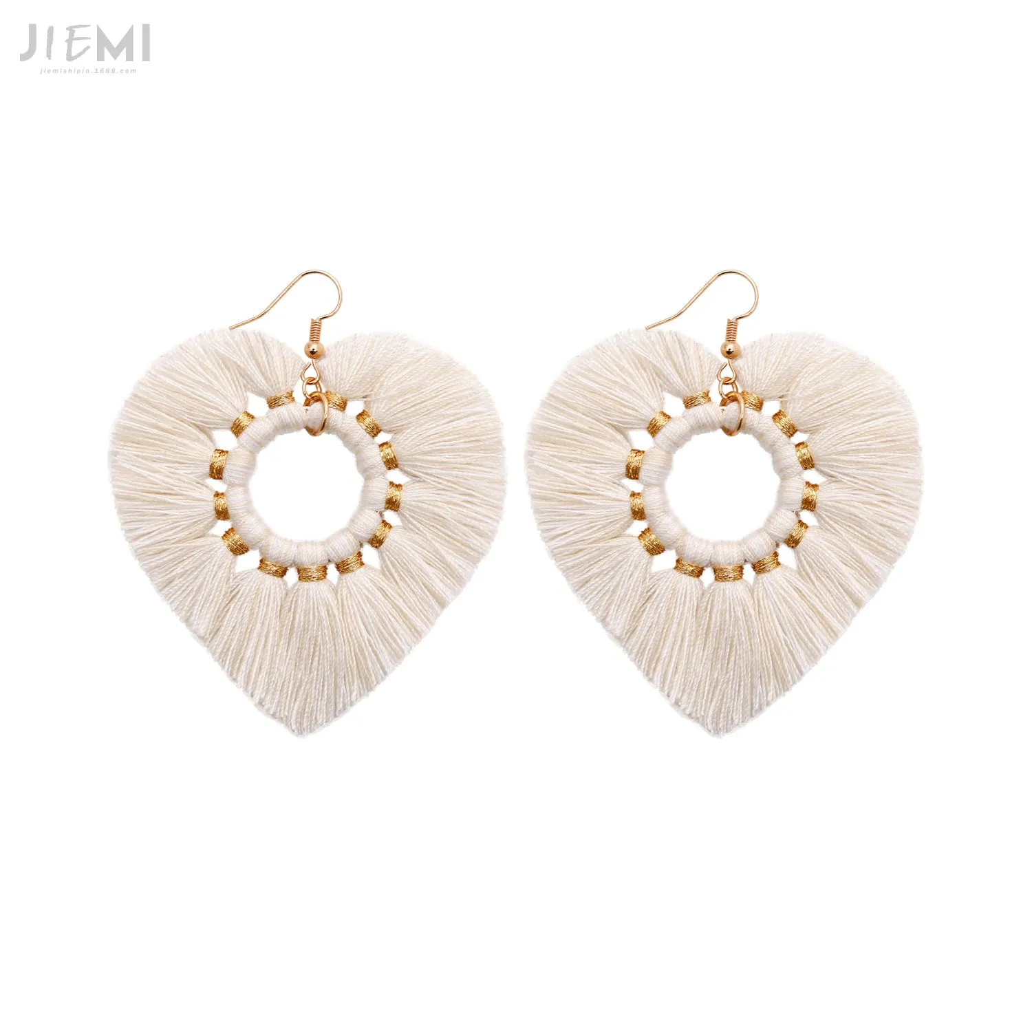 Wholesale Valentine's Day Cotton Thread Peach Heart Tassel Earrings