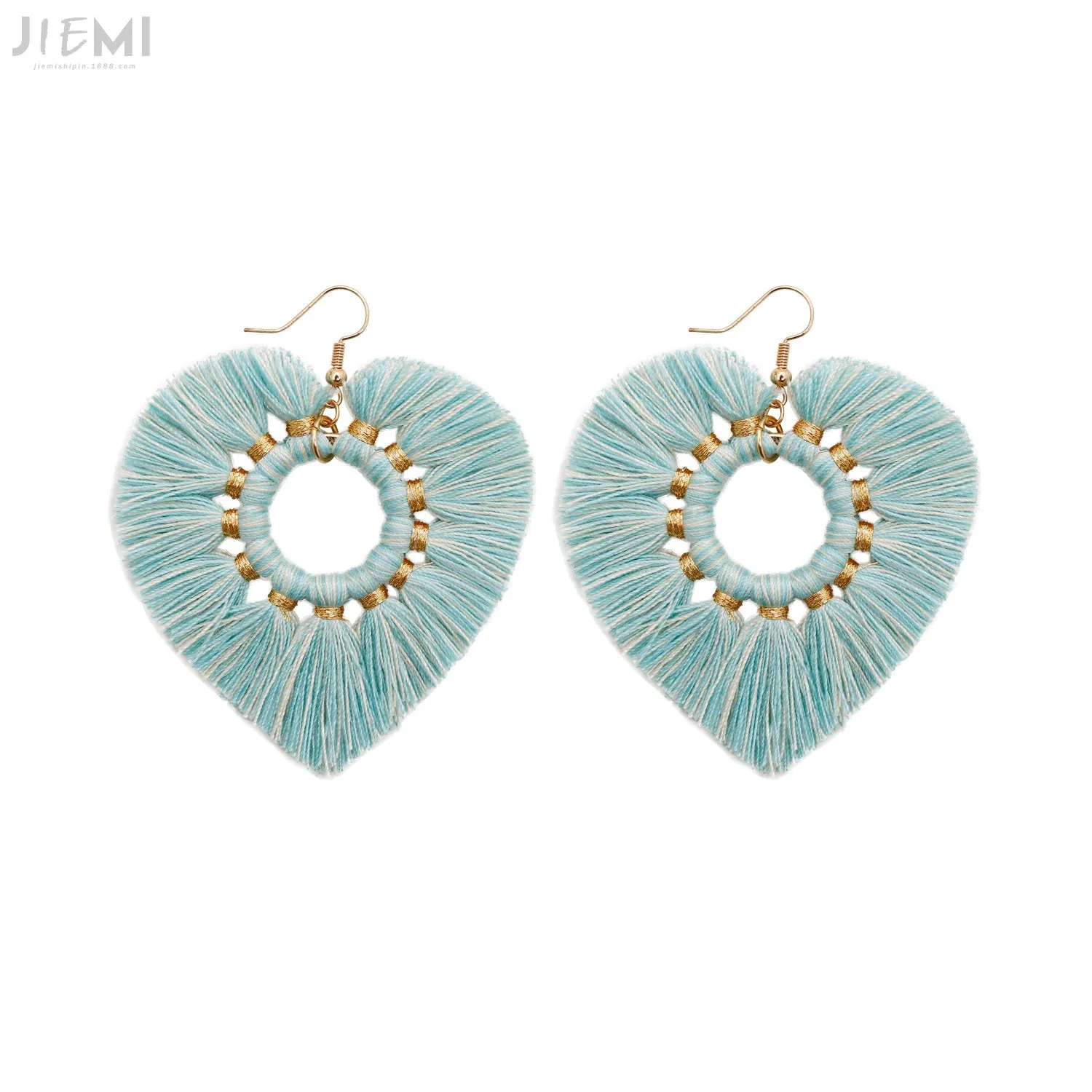 Wholesale Valentine's Day Cotton Thread Peach Heart Tassel Earrings