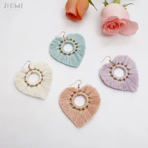 Wholesale Valentine's Day Cotton Thread Peach Heart Tassel Earrings