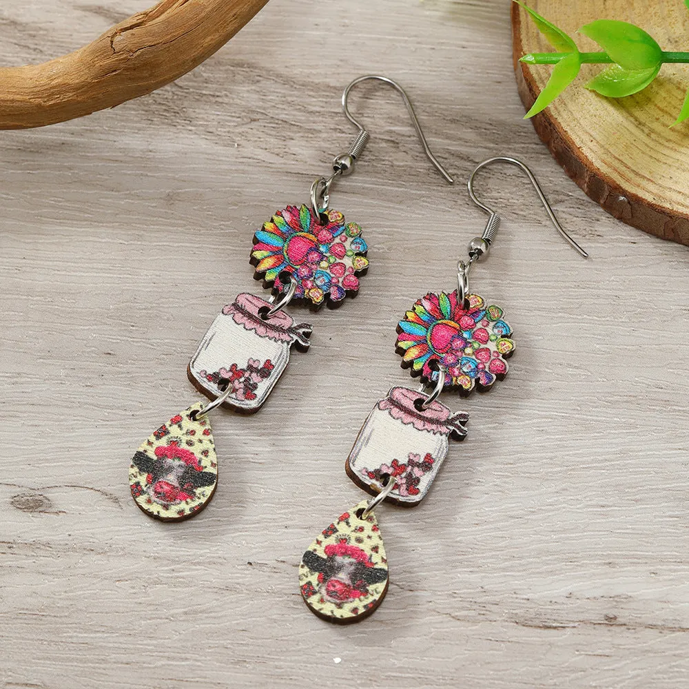 Wholesale Valentine's Day Creative Printed Wooden Earrings