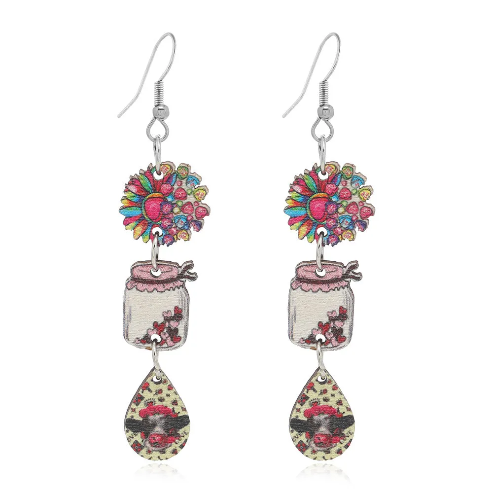 Wholesale Valentine's Day Creative Printed Wooden Earrings