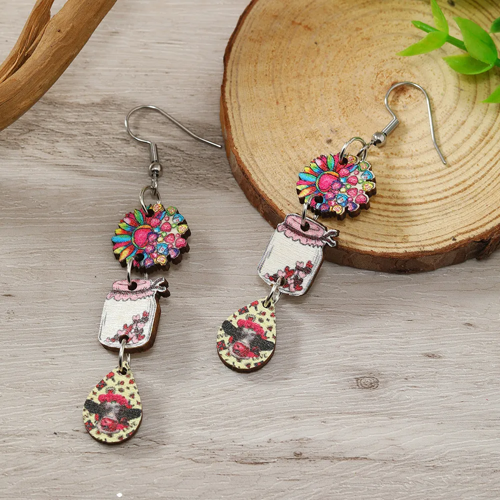 Wholesale Valentine's Day Creative Printed Wooden Earrings