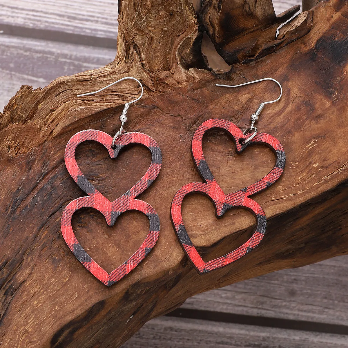 Wholesale Valentine's Day Double Layered Love Wooden Earrings