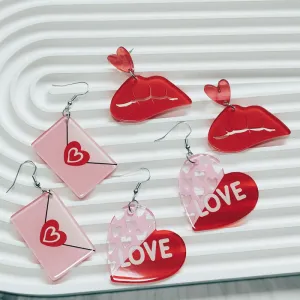 Wholesale Valentine's Day Double Sided Love Acrylic LOVE Red Lips Love Envelope Earrings