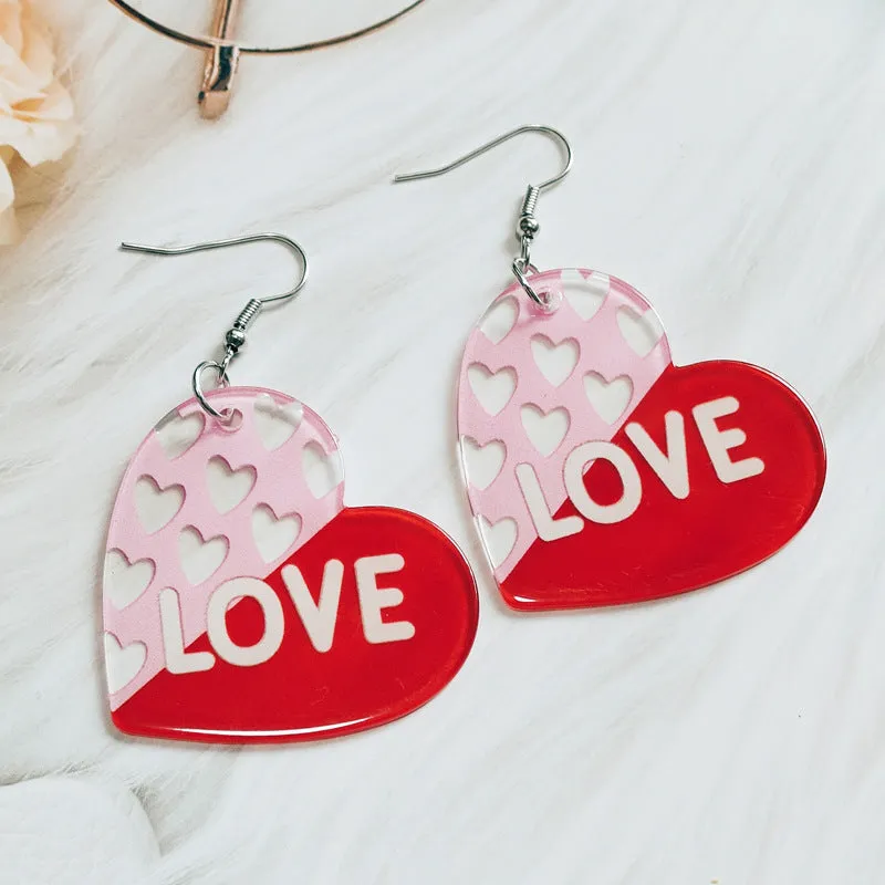 Wholesale Valentine's Day Double Sided Love Acrylic LOVE Red Lips Love Envelope Earrings