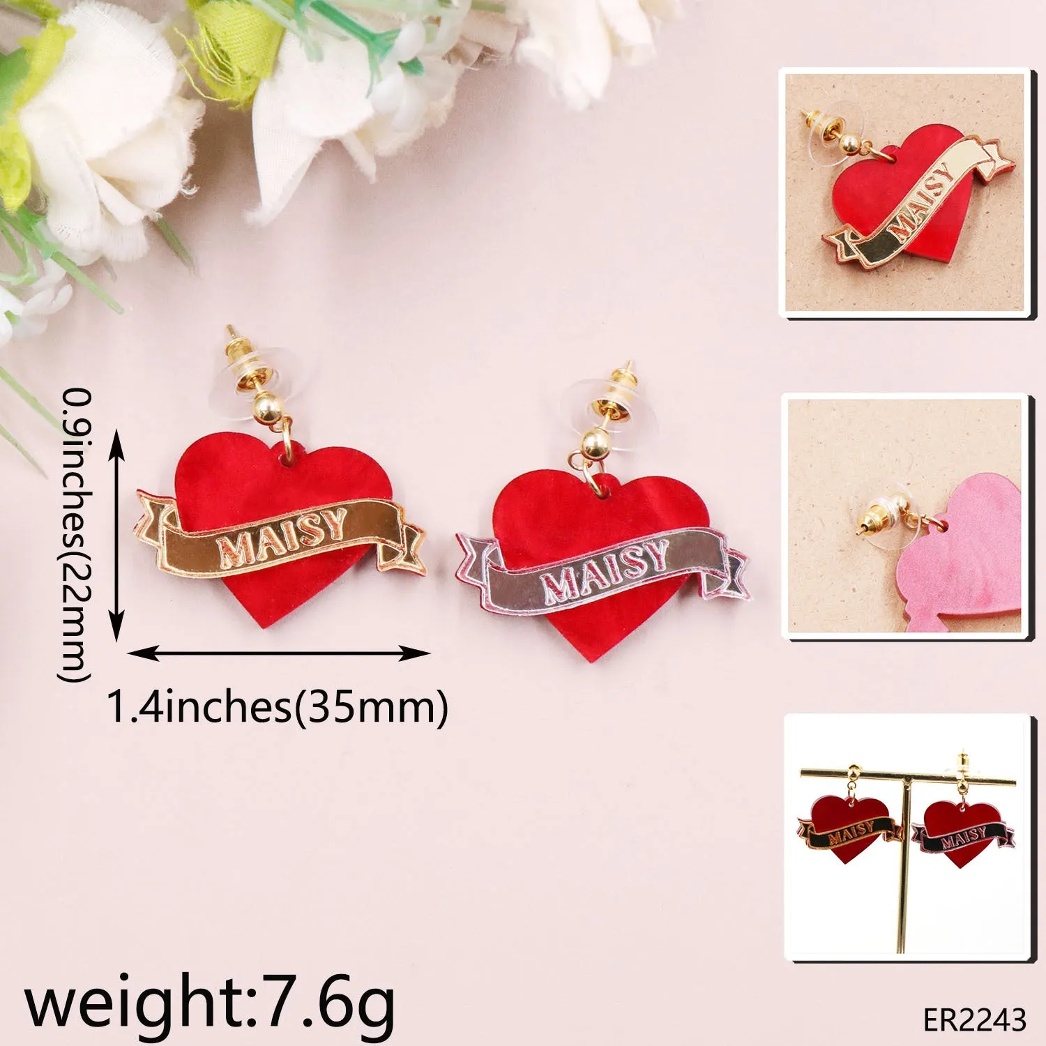 Wholesale Valentine's Day Earrings Love Letters MAISY Acrylic Earrings