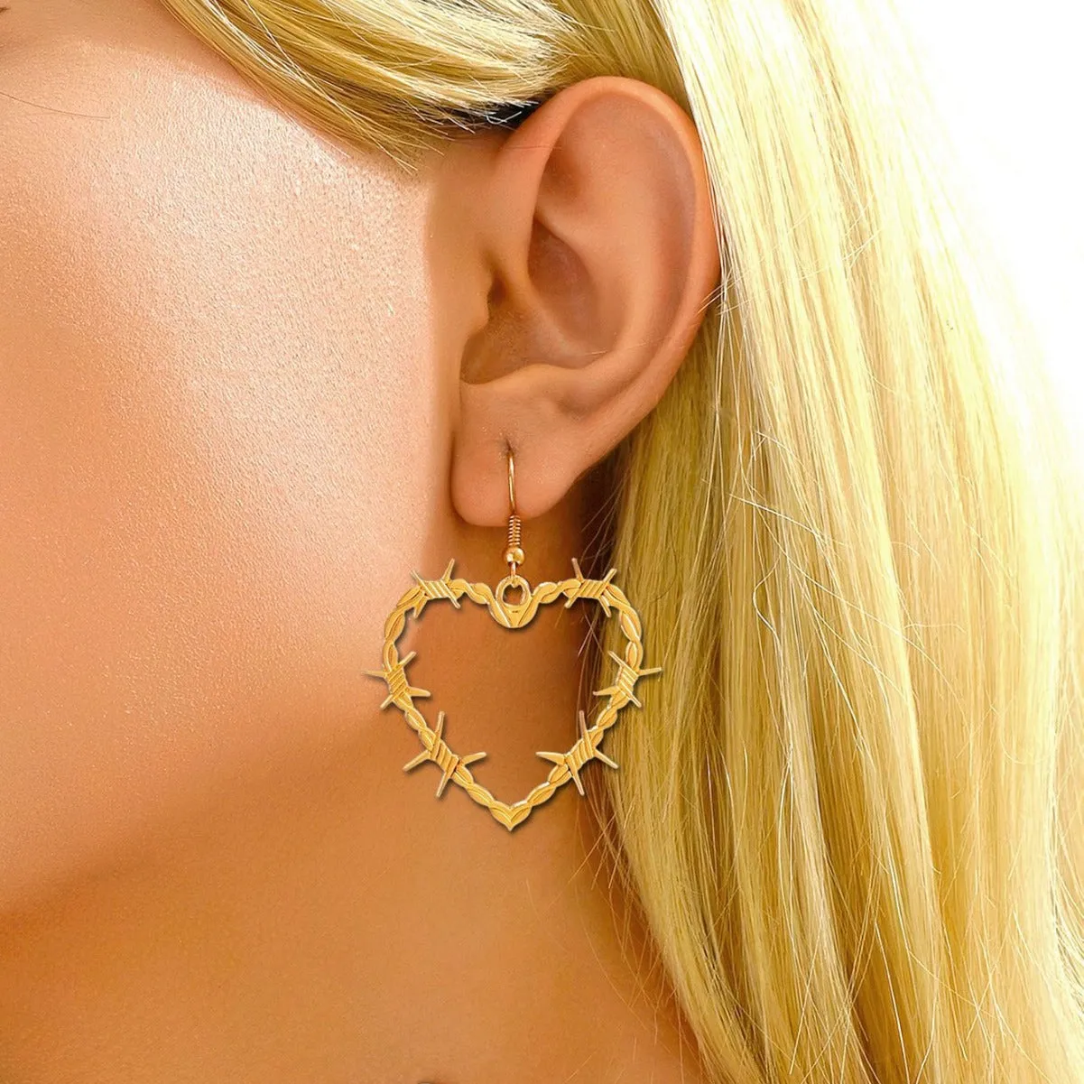 Wholesale Valentine's Day Geometric Hollow Heart Alloy Earrings