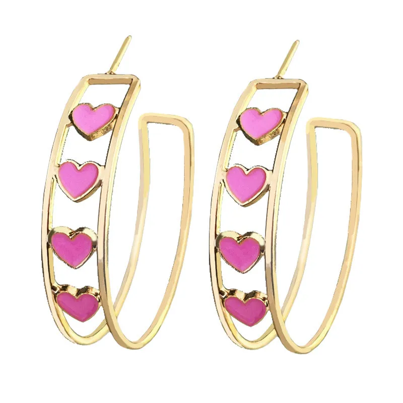 Wholesale Valentine's Day Gift Fashion Love Series Double Circle Red and Pink Trendy Earrings