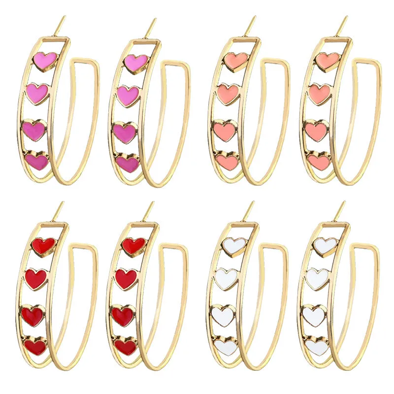 Wholesale Valentine's Day Gift Fashion Love Series Double Circle Red and Pink Trendy Earrings
