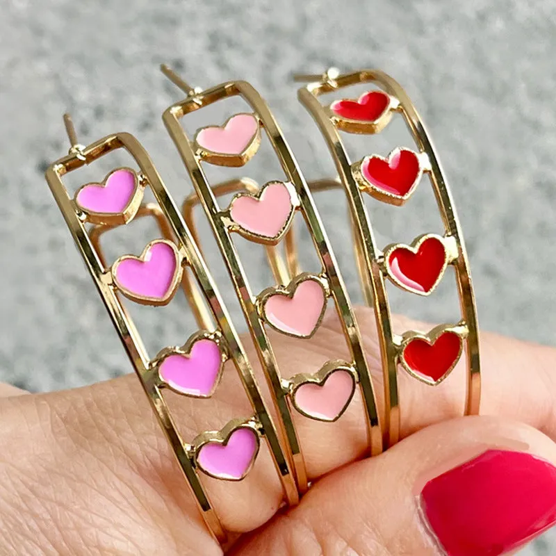 Wholesale Valentine's Day Gift Fashion Love Series Double Circle Red and Pink Trendy Earrings