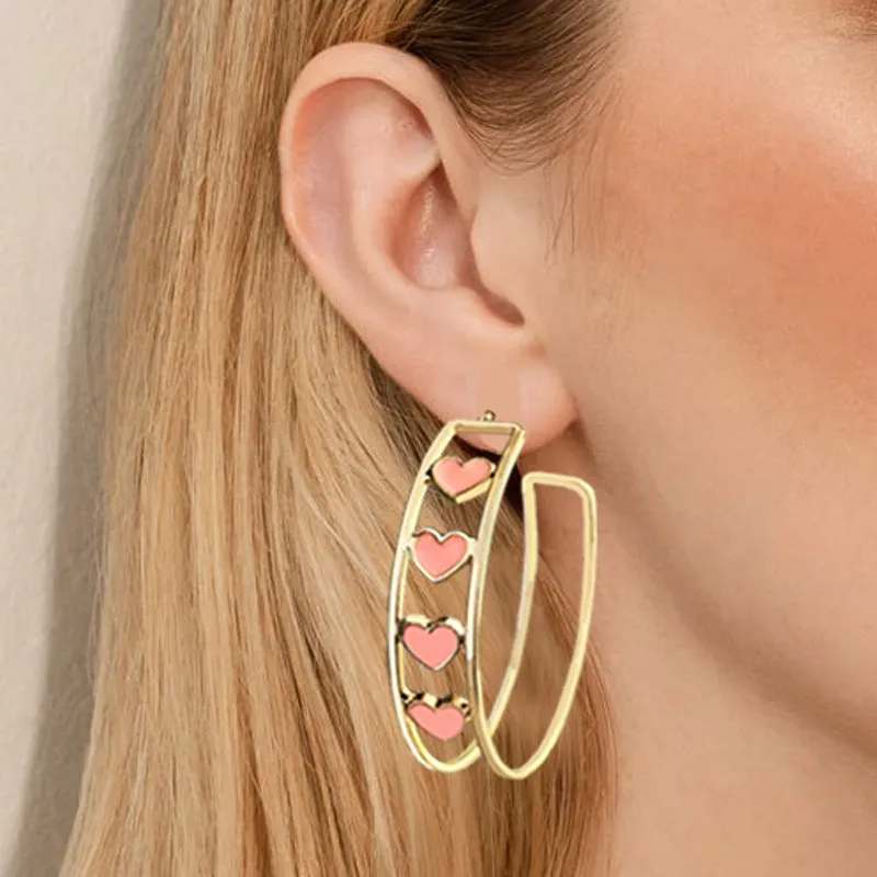 Wholesale Valentine's Day Gift Fashion Love Series Double Circle Red and Pink Trendy Earrings