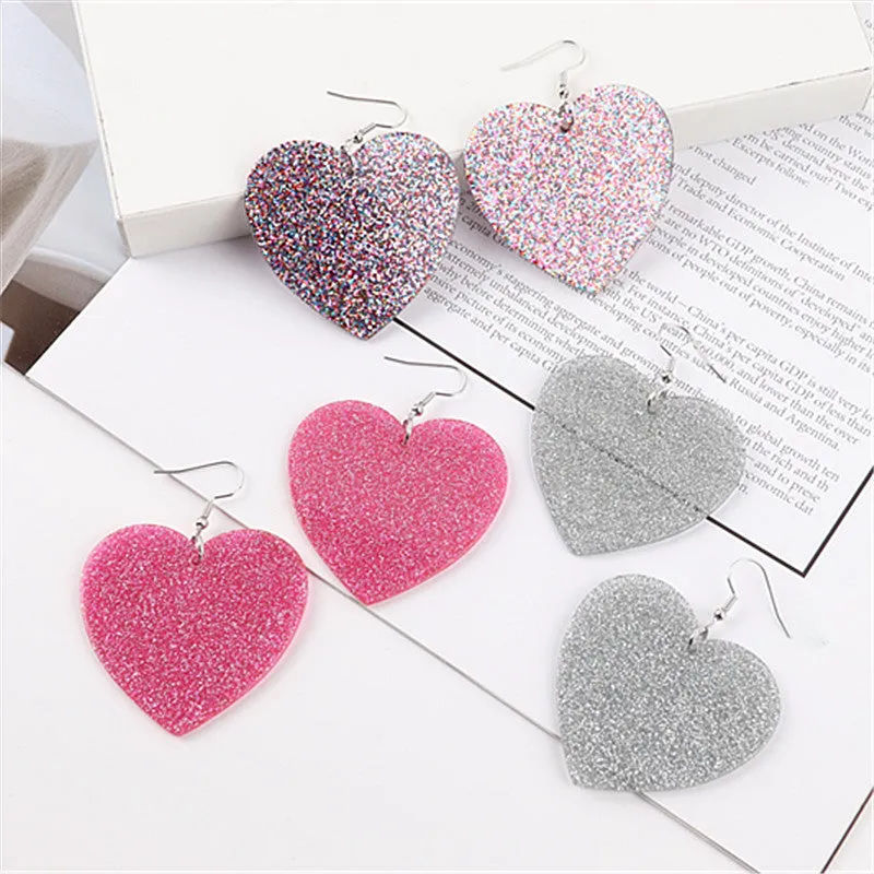 Wholesale Valentine's Day Glitter Heart Acrylic Earrings