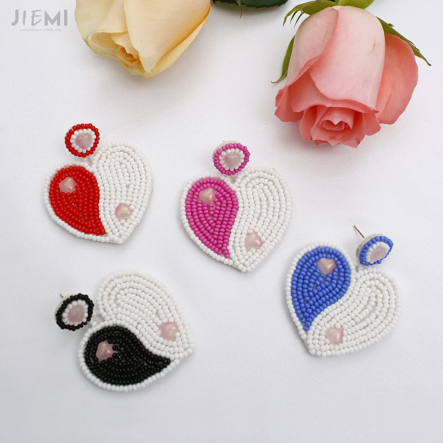 Wholesale Valentine's Day Handwoven Bohemian Heart Rice Beads Earrings