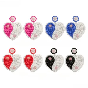Wholesale Valentine's Day Handwoven Bohemian Heart Rice Beads Earrings