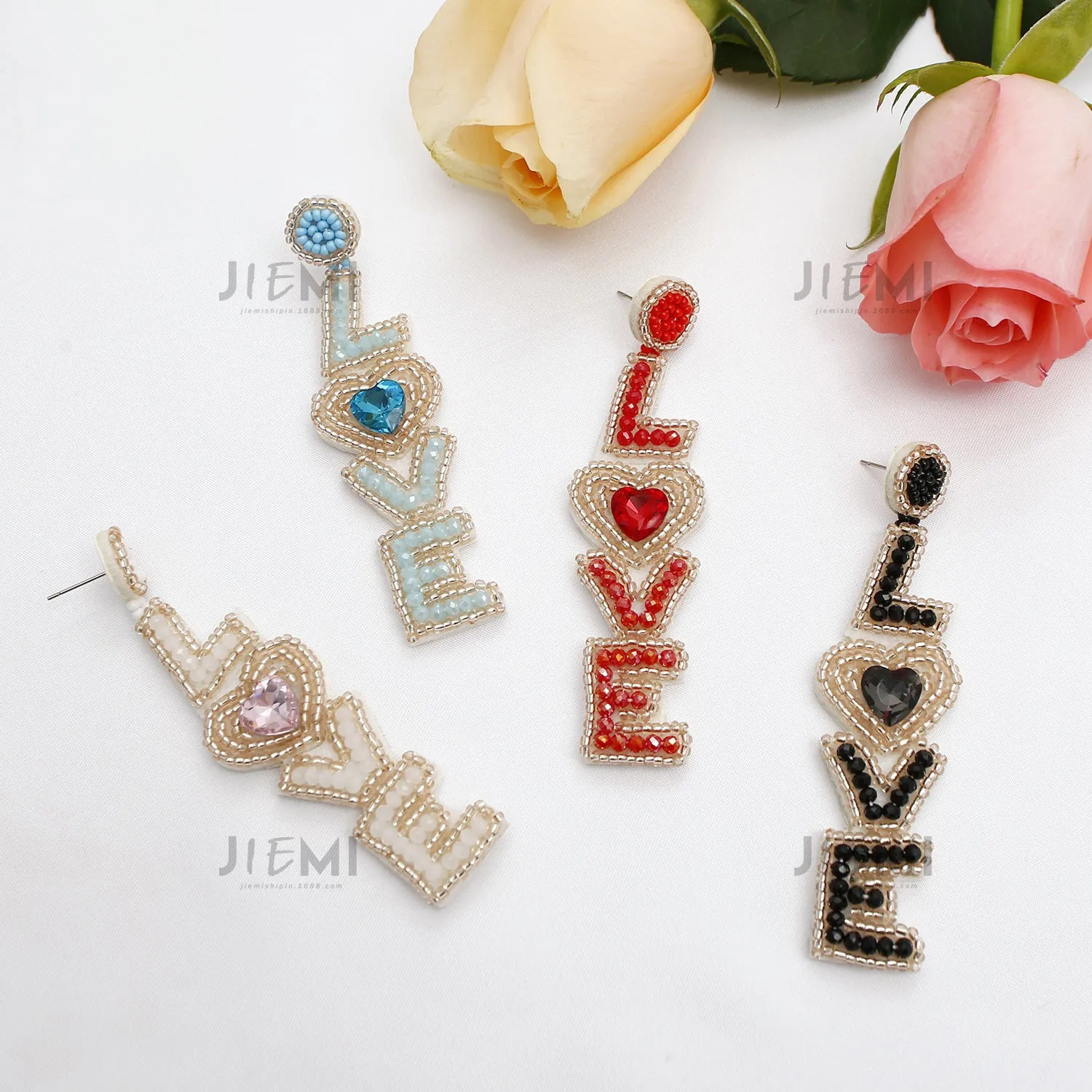 Wholesale Valentine's Day Handwoven Bohemian LOVE Rice Bead Earrings