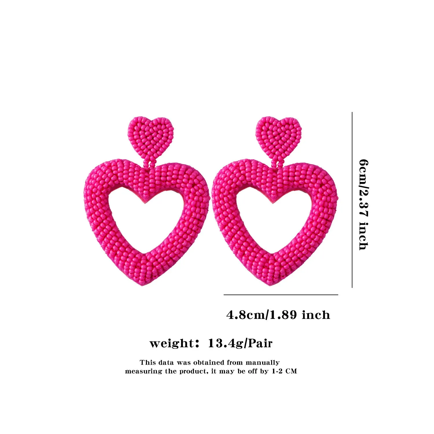 Wholesale Valentine's Day Handwoven Heart Shape Rice Beads Red Earrings