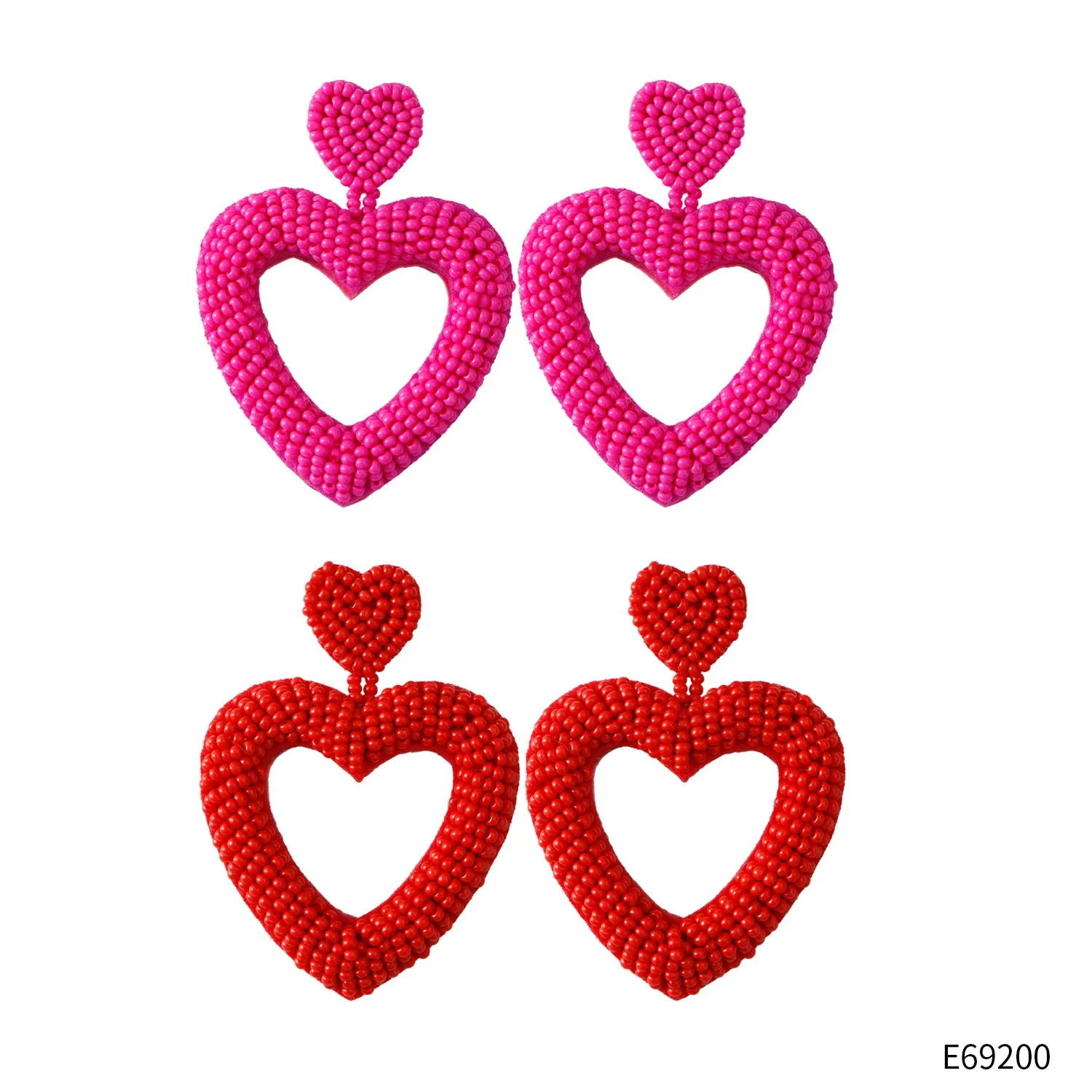 Wholesale Valentine's Day Handwoven Heart Shape Rice Beads Red Earrings