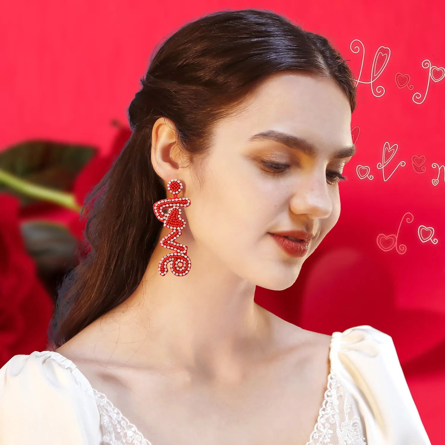 Wholesale Valentine's Day Handwoven LOVE Letter Rice Bead Earrings