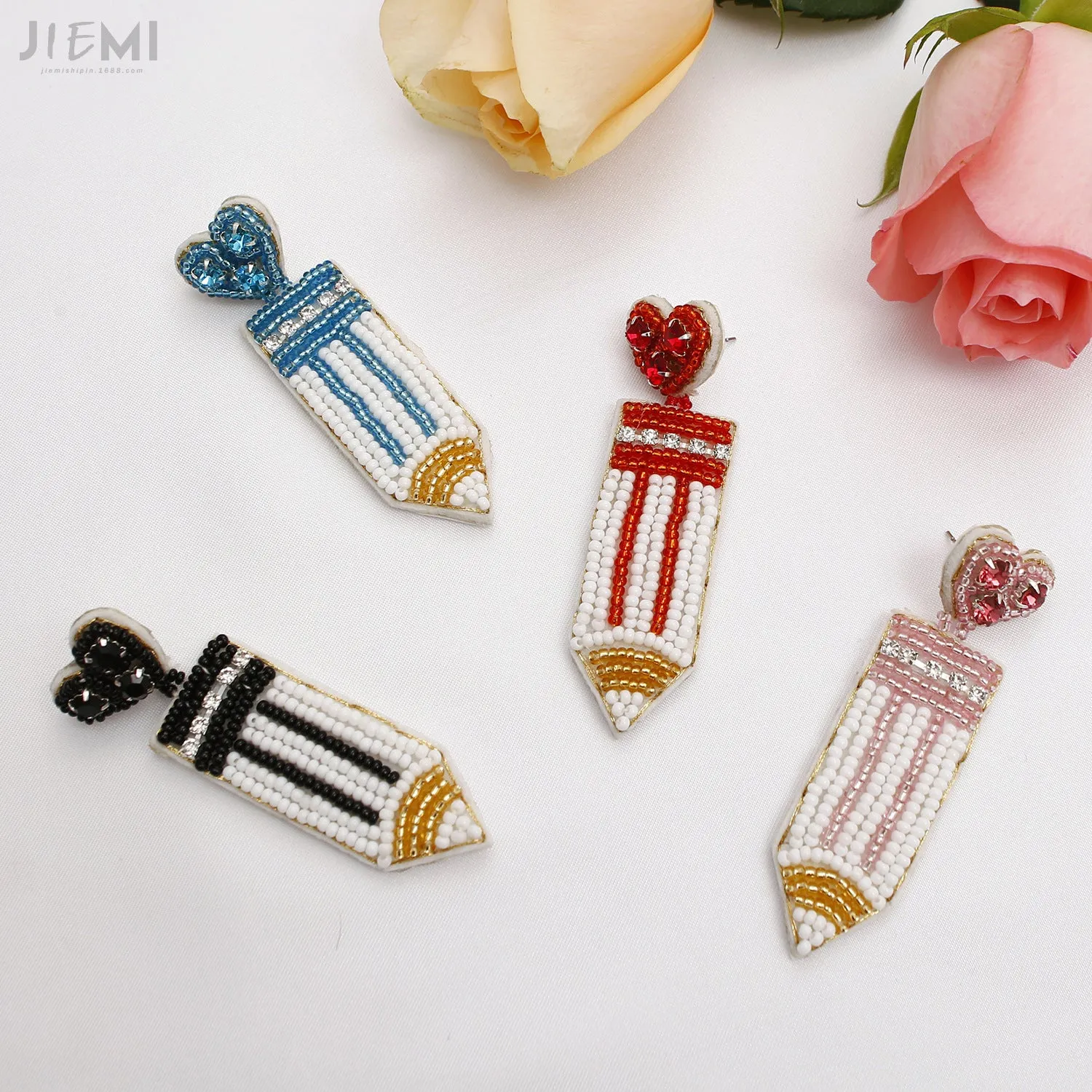 Wholesale Valentine's Day Handwoven Pencil Rice Beads Love Earrings