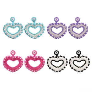 Wholesale Valentine's Day Handwoven Rice Beads Creative Bohemian Heart Shape Earrings