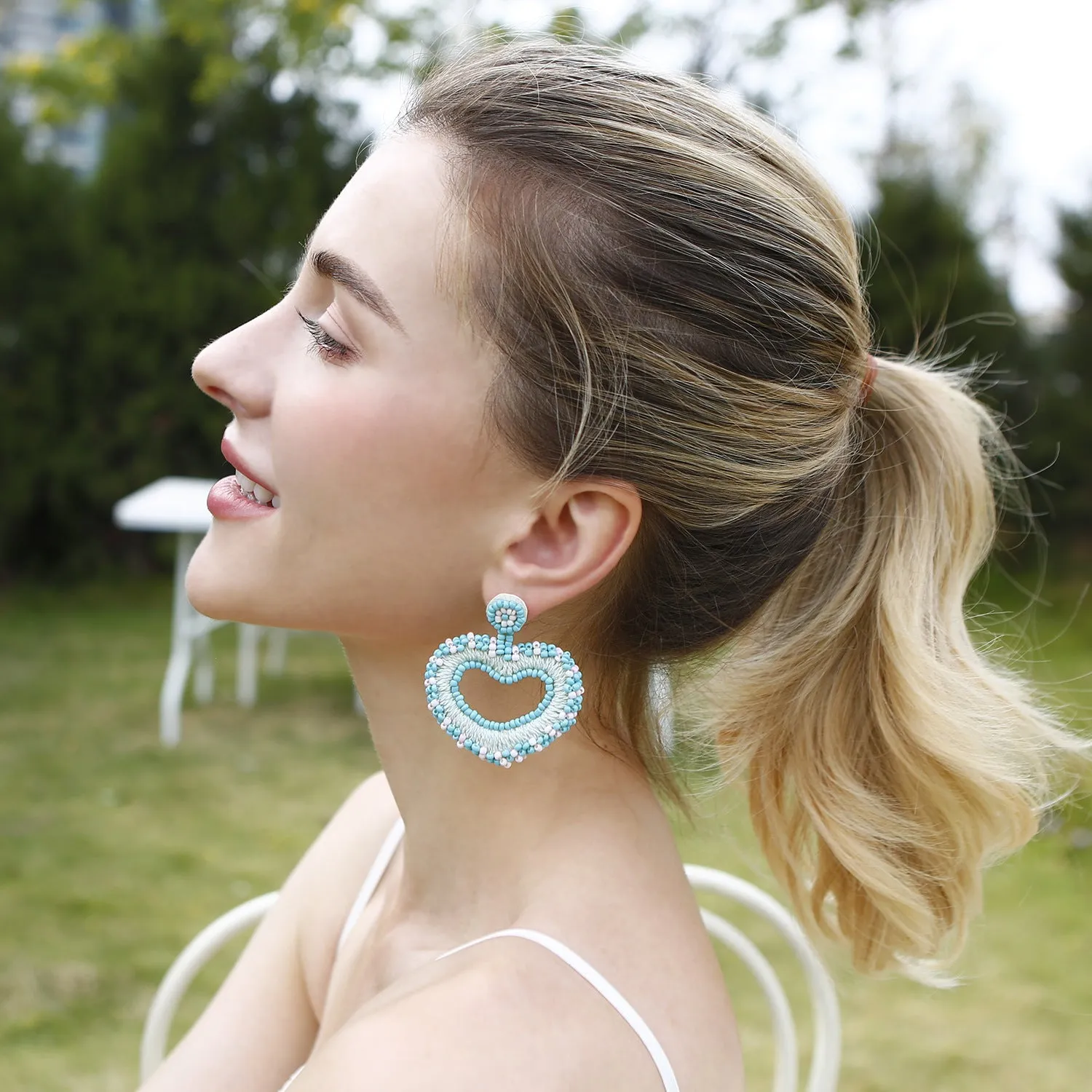 Wholesale Valentine's Day Handwoven Rice Beads Creative Bohemian Heart Shape Earrings