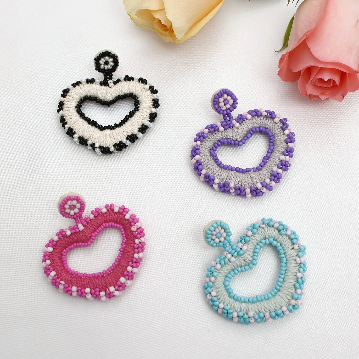 Wholesale Valentine's Day Handwoven Rice Beads Creative Bohemian Heart Shape Earrings