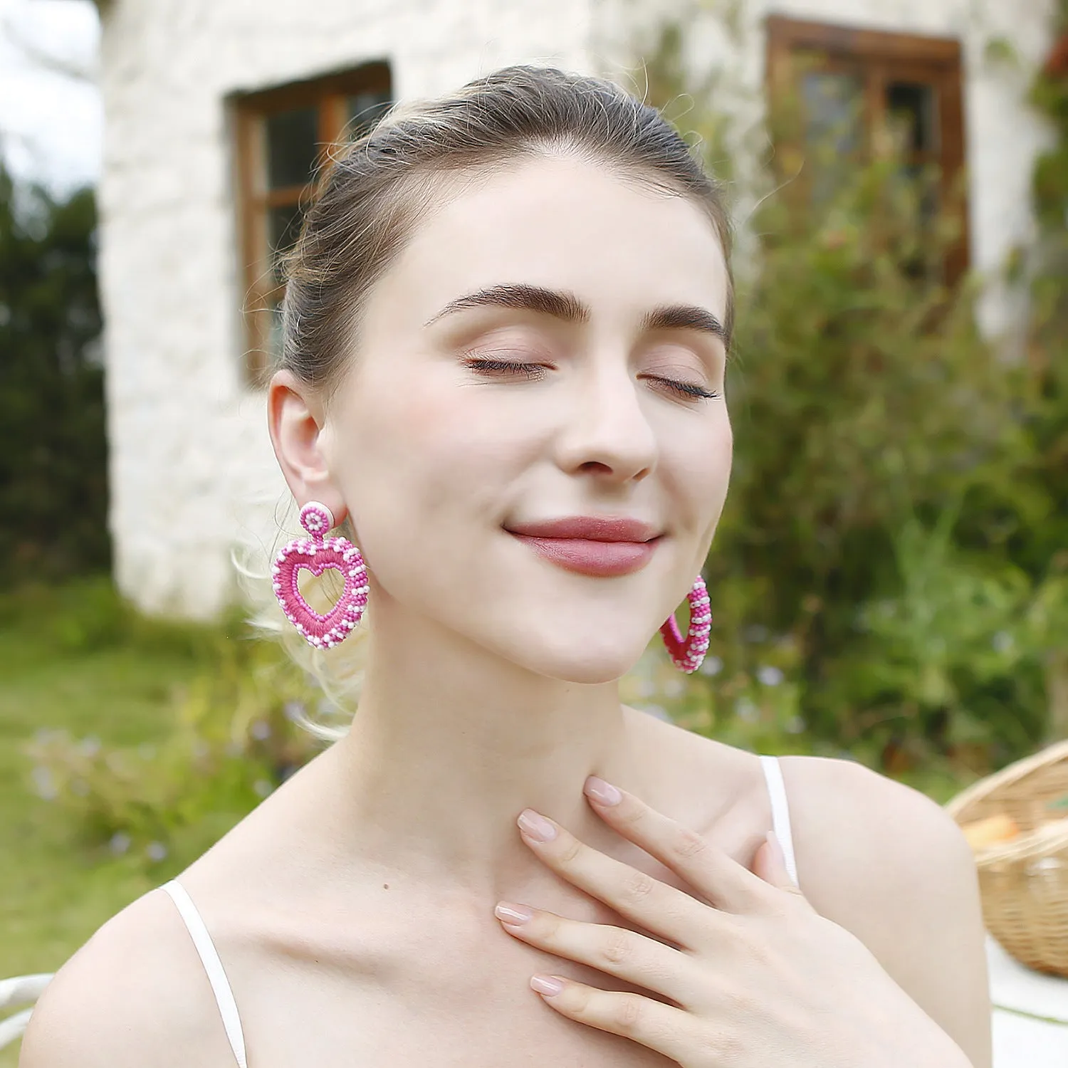 Wholesale Valentine's Day Handwoven Rice Beads Creative Bohemian Heart Shape Earrings