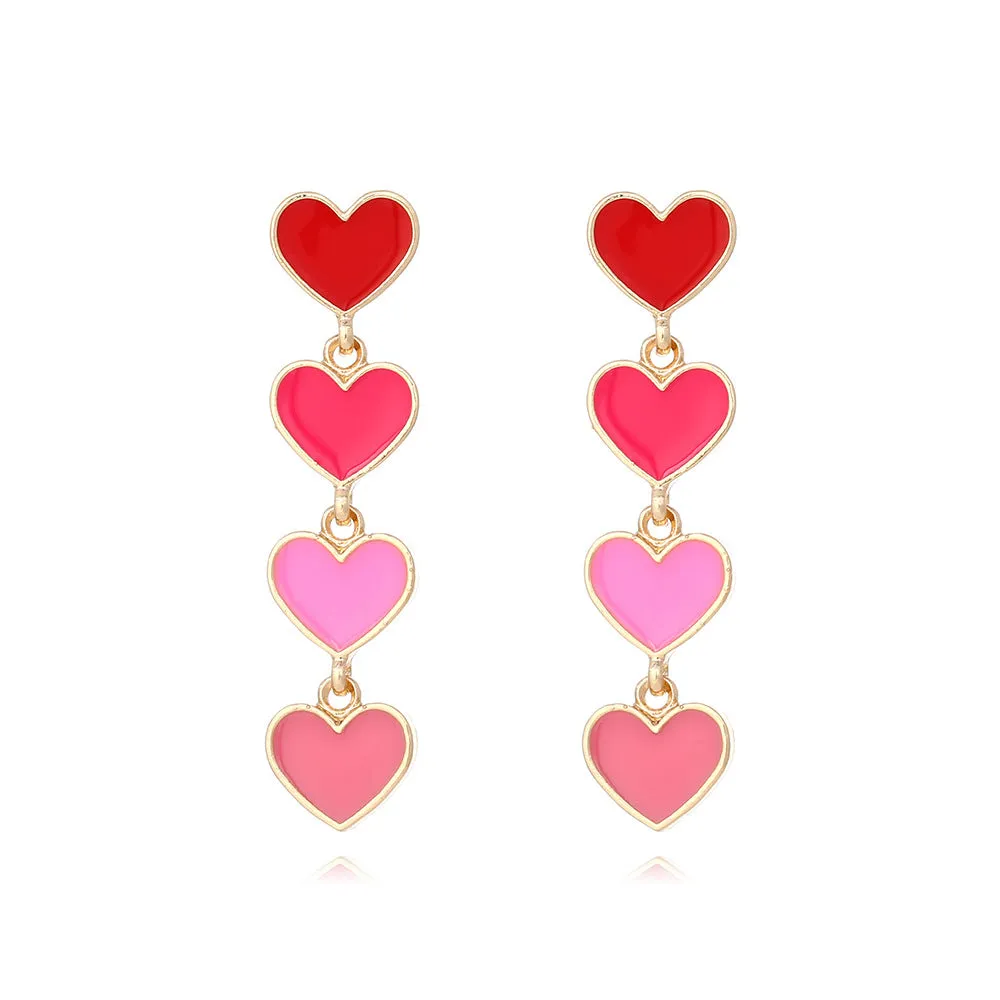 Wholesale Valentine's Day Heart Gradual Pink Alloy Earrings